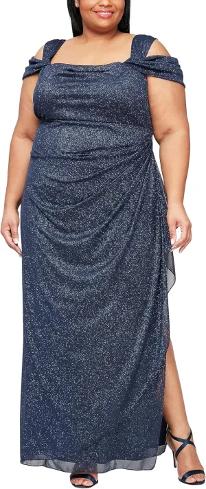 Alex Evenings Women's Cold Shoulder Mother of The Bride Dress W/Ruched Skirt, Formal Event, Wedding Guest Gown (Plus Size)