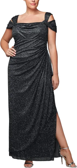 Alex Evenings Women's Cold Shoulder Mother of The Bride Dress W/Ruched Skirt, Formal Event, Wedding Guest Gown (Plus Size)