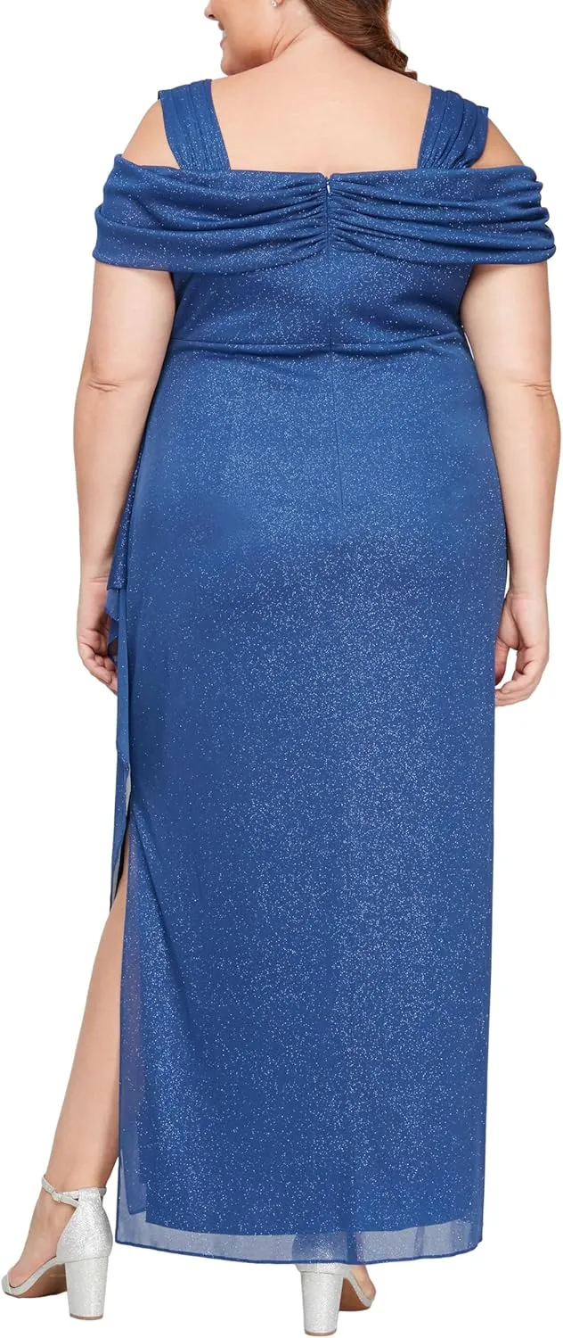 Alex Evenings Women's Cold Shoulder Mother of The Bride Dress W/Ruched Skirt, Formal Event, Wedding Guest Gown (Plus Size)