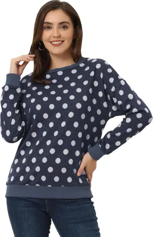 Allegra K Women's Winter Fall Casual Pullover Crewneck Long Sleeve Polka Dots Sweatshirt Sweater