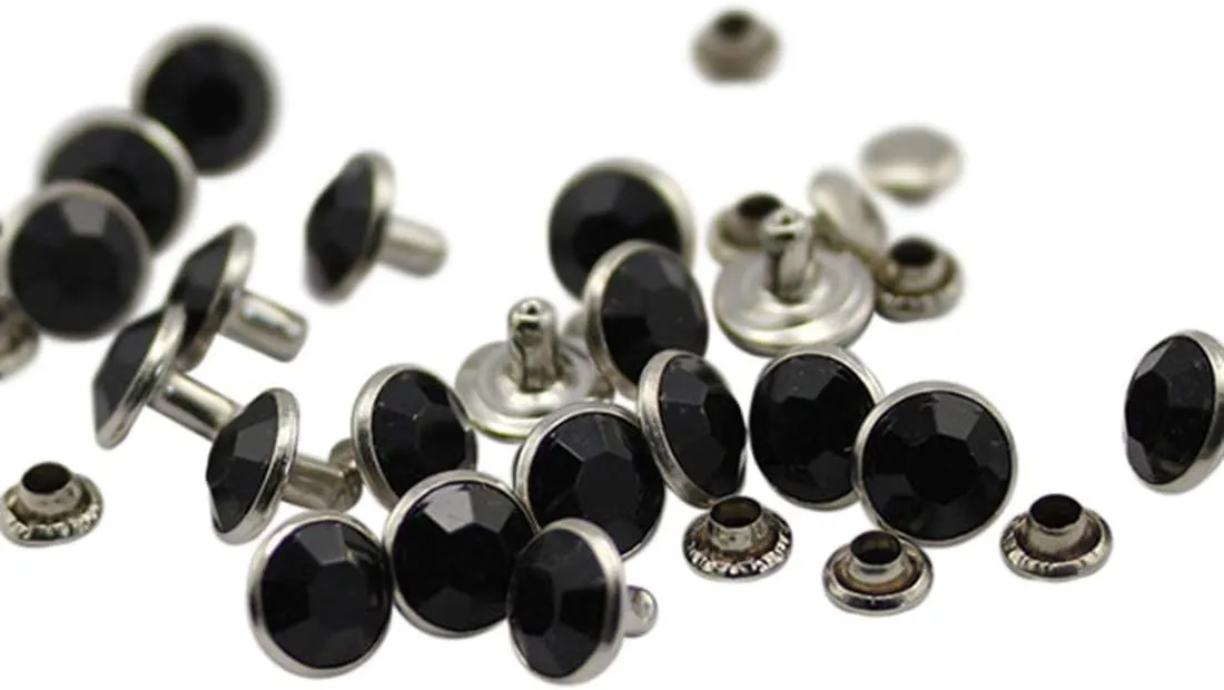 Allstarco 11mm Jet Black H101 Acrylic Rhinestone Rivets for Garments Leather, Sewing and Crafts DIY Jewelry Making in Bulk Bracelet Handbags Flipflops - 100 Pieces