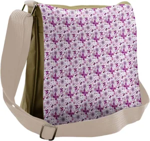 Ambesonne Butterfly Messenger Bag, Purple Color Fauna, Unisex Cross-body
