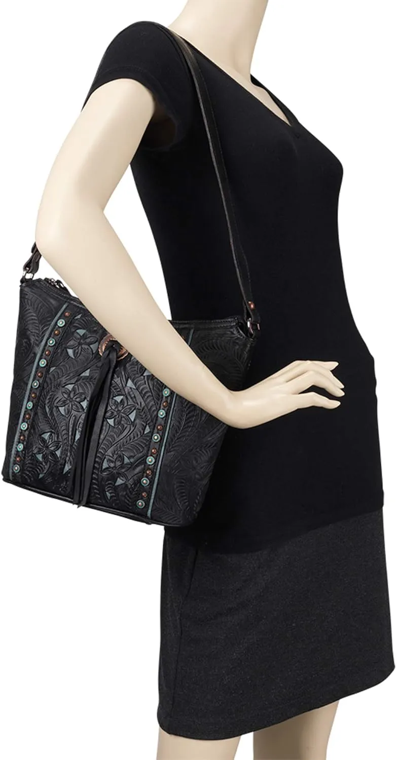 American West Hill Country Zip Top Bucket Tote - Genuine Leather Handbag for Women