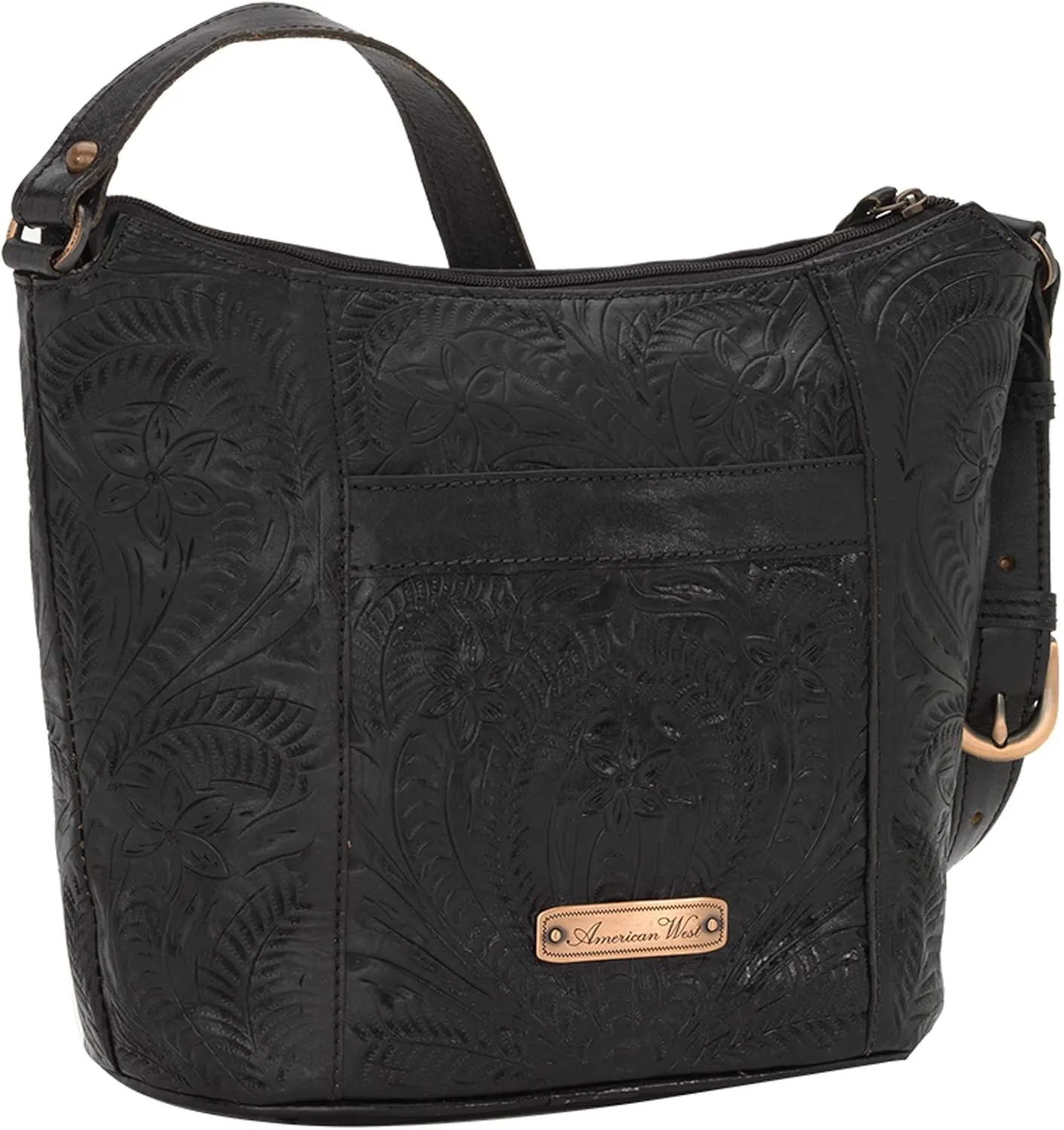 American West Hill Country Zip Top Bucket Tote - Genuine Leather Handbag for Women