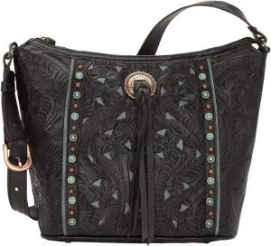 American West Hill Country Zip Top Bucket Tote - Genuine Leather Handbag for Women