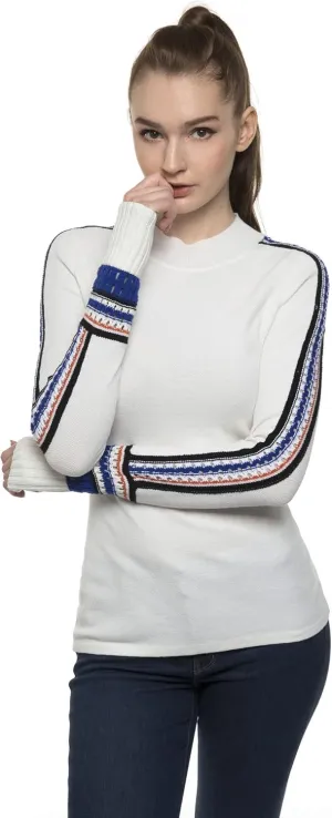 AmélieBoutik Women Mock Neck Fair Isle Trim Long Sleeve Pullover Knit Sweater