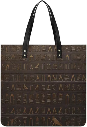 Ancient Egyptian Hieroglyph Leather Handbags Crossbody Bags for Women Trendy Vegan Purses Shoulder Handbags with Wide Shoulder Strap And Zipper