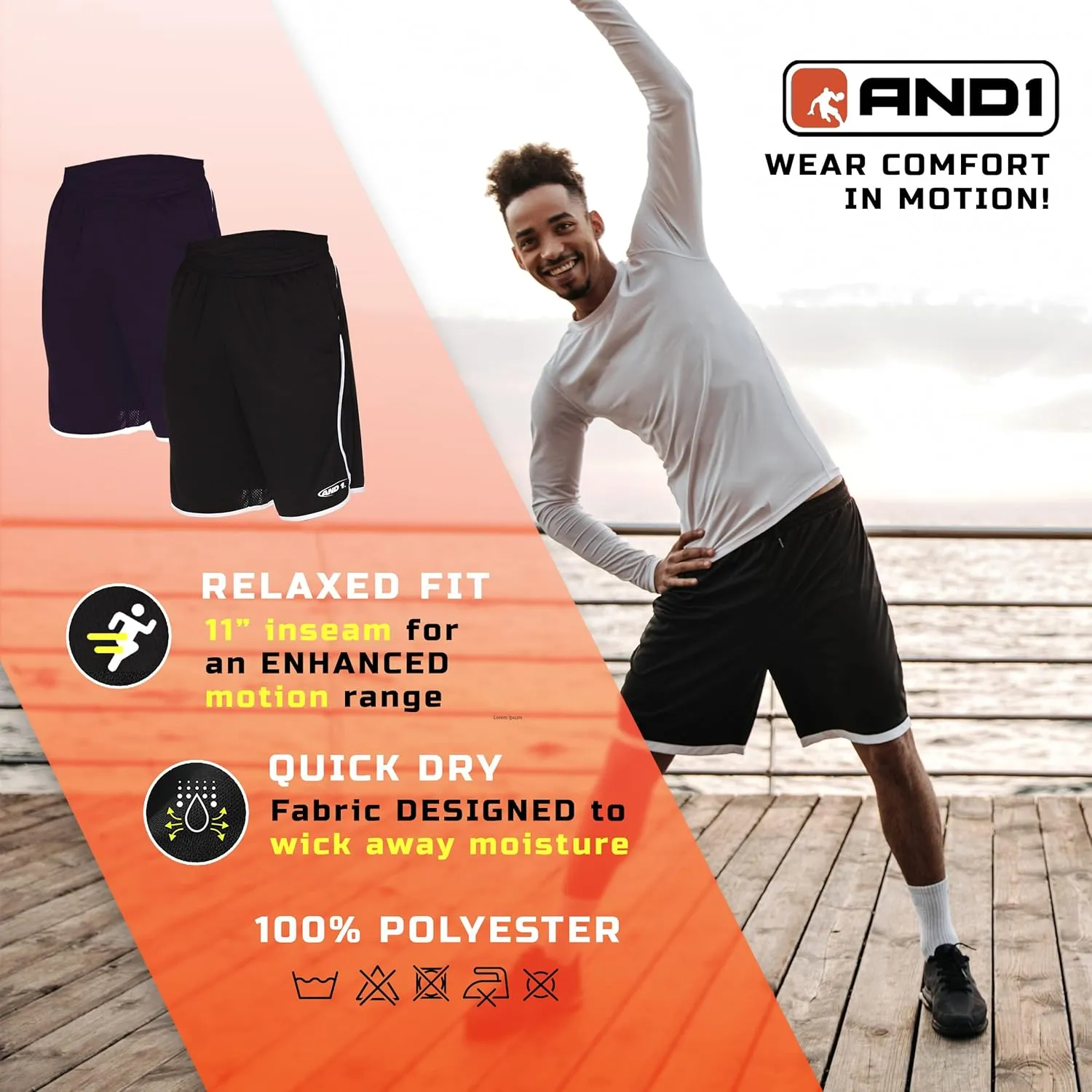 AND1 Men's Drop Needle Shorts, 2-Pack - Comfortable Athletic Performance Basketball Shorts