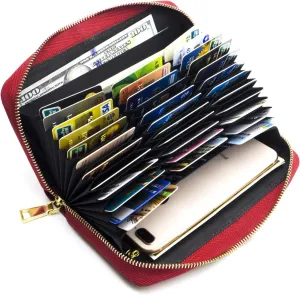 ANDOILT Genuine Leather Wallet for Women Men RFID Blocking Credit Card Holder Zipper Purse Cell Phone Handbag