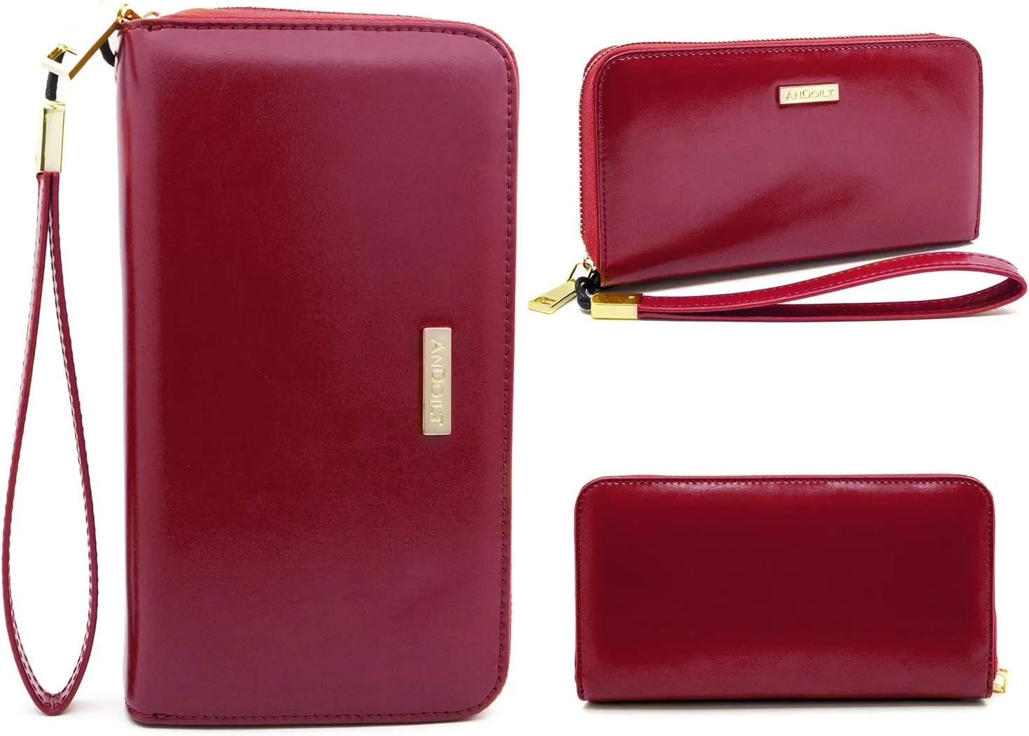 ANDOILT Genuine Leather Wallet for Women Men RFID Blocking Credit Card Holder Zipper Purse Cell Phone Handbag