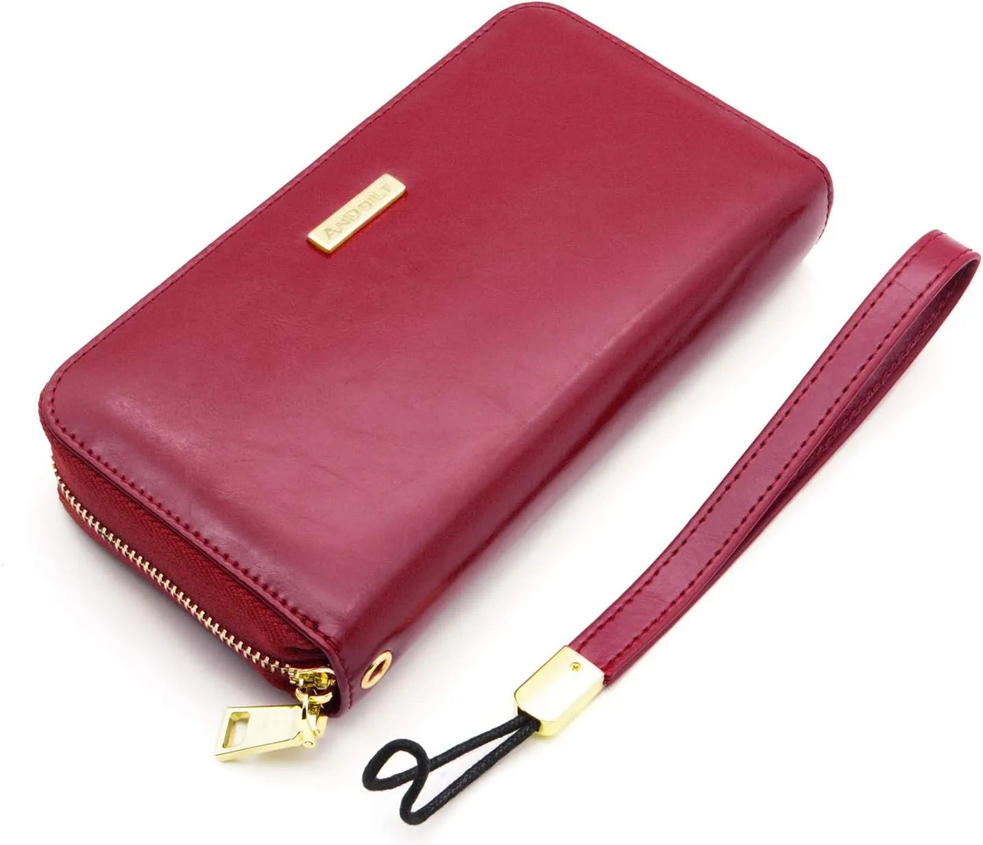 ANDOILT Genuine Leather Wallet for Women Men RFID Blocking Credit Card Holder Zipper Purse Cell Phone Handbag