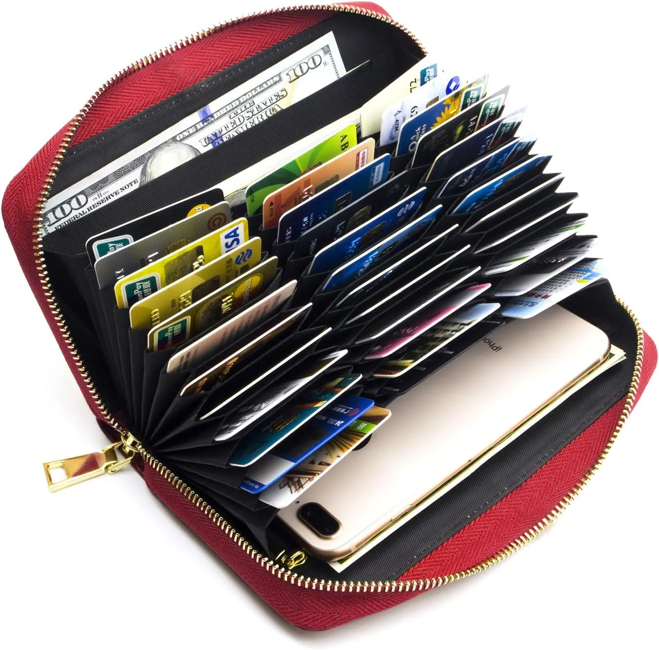 ANDOILT Genuine Leather Wallet for Women Men RFID Blocking Credit Card Holder Zipper Purse Cell Phone Handbag