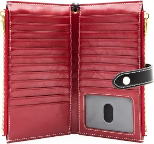 ANDOILT Wallet Women Men RFID Blocking Genuine Leather Bifold Multi Card Organizer Wristlet Purse with Zipper Pocket Cell Phone Handbag Red