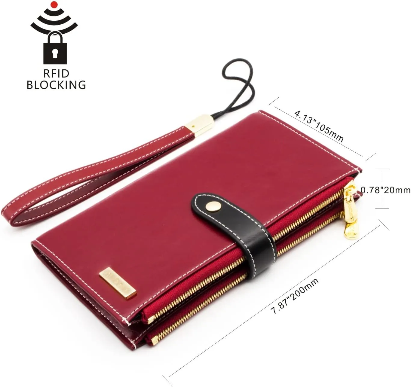 ANDOILT Wallet Women Men RFID Blocking Genuine Leather Bifold Multi Card Organizer Wristlet Purse with Zipper Pocket Cell Phone Handbag Red