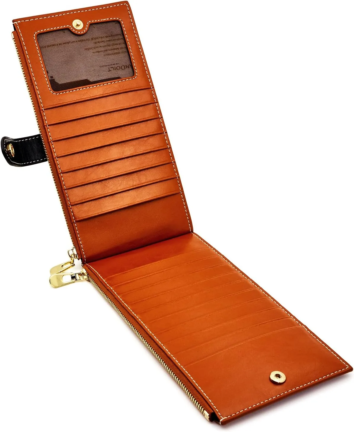 ANDOILT Women's Genuine Leather Wallet RFID Blocking Credit Card Holder Zipper Purse Cell Phone Handbag