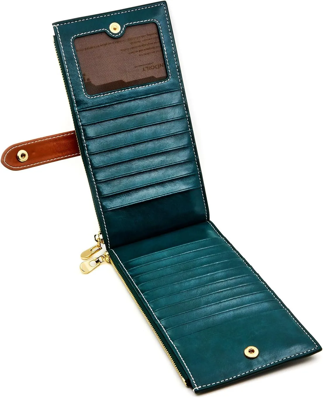 ANDOILT Women's Genuine Leather Wallet RFID Blocking Credit Card Holder Zipper Purse Cell Phone Handbag
