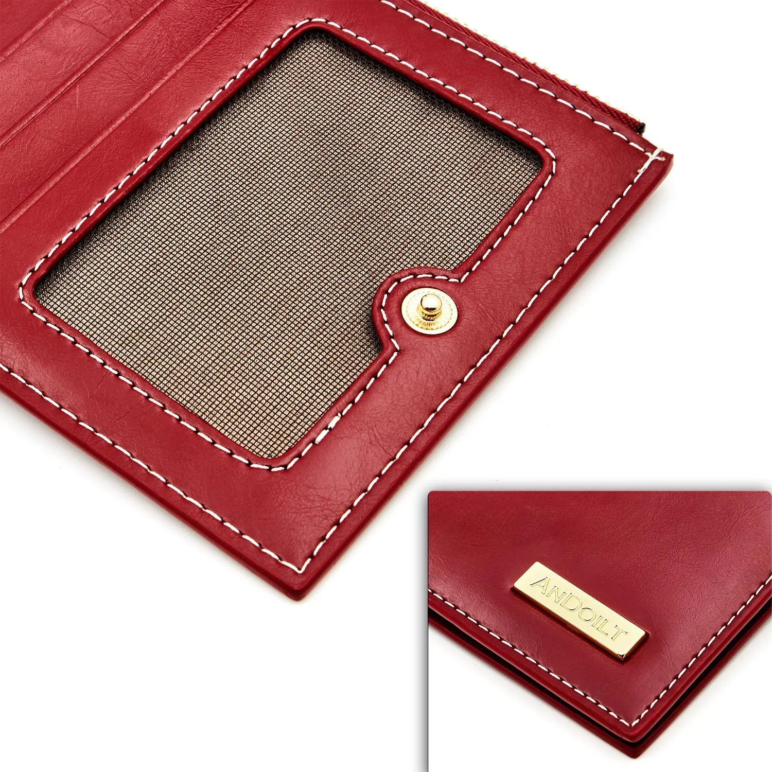 ANDOILT Women's Genuine Leather Wallet RFID Blocking Credit Card Holder Zipper Purse Cell Phone Handbag