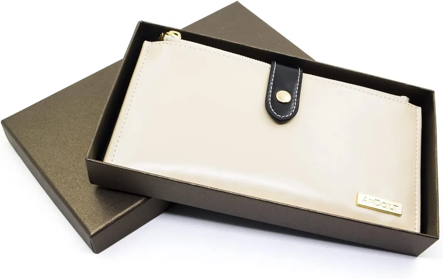 ANDOILT Women's Genuine Leather Wallet RFID Blocking Credit Card Holder Zipper Purse Cell Phone Handbag