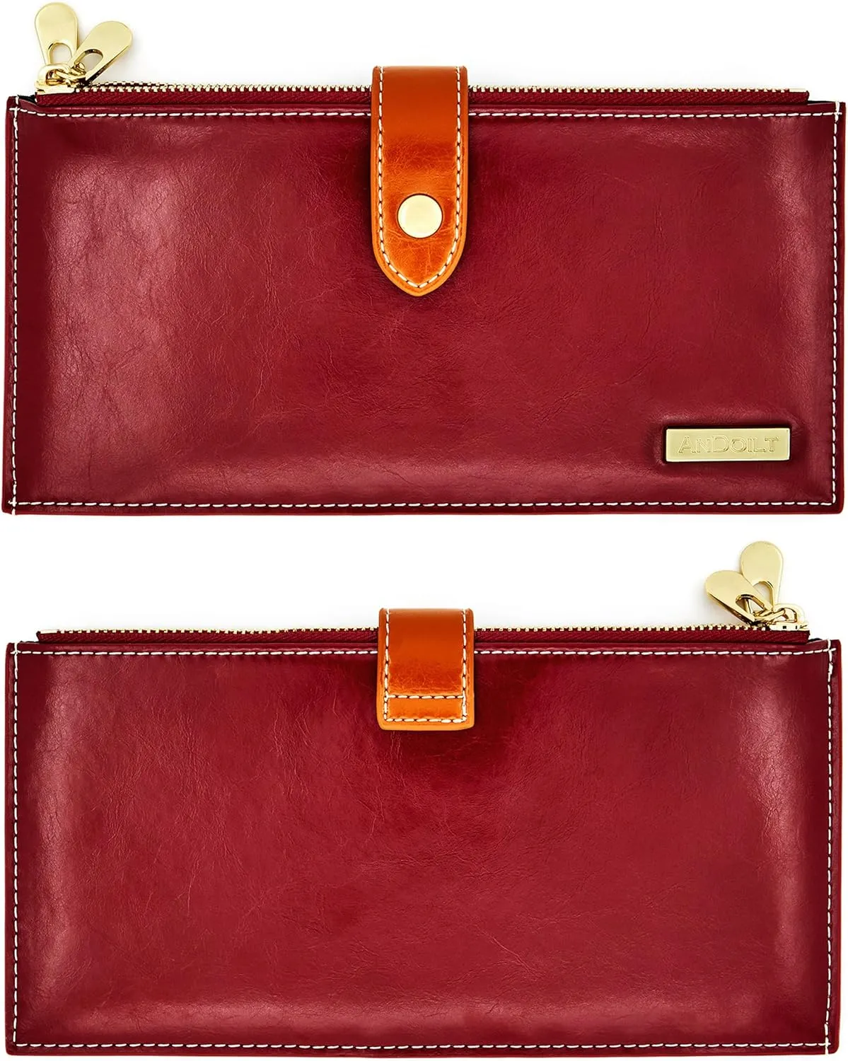 ANDOILT Women's Genuine Leather Wallet RFID Blocking Credit Card Holder Zipper Purse Cell Phone Handbag