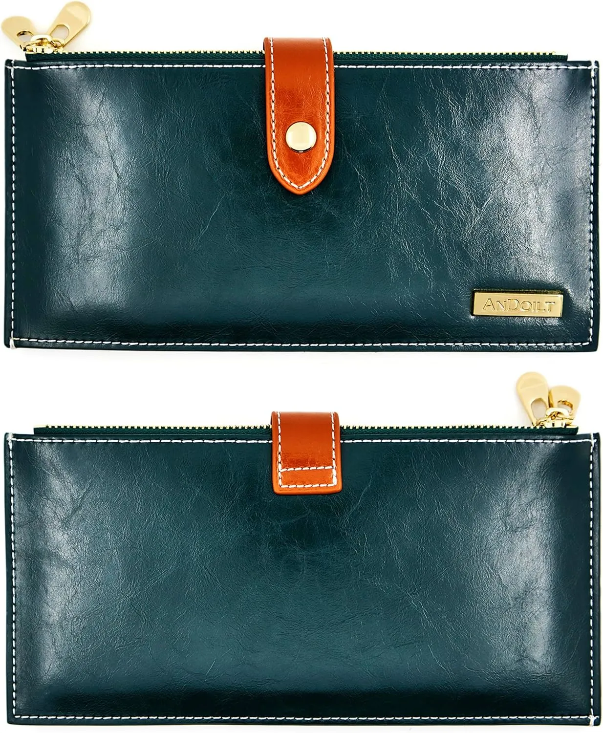 ANDOILT Women's Genuine Leather Wallet RFID Blocking Credit Card Holder Zipper Purse Cell Phone Handbag