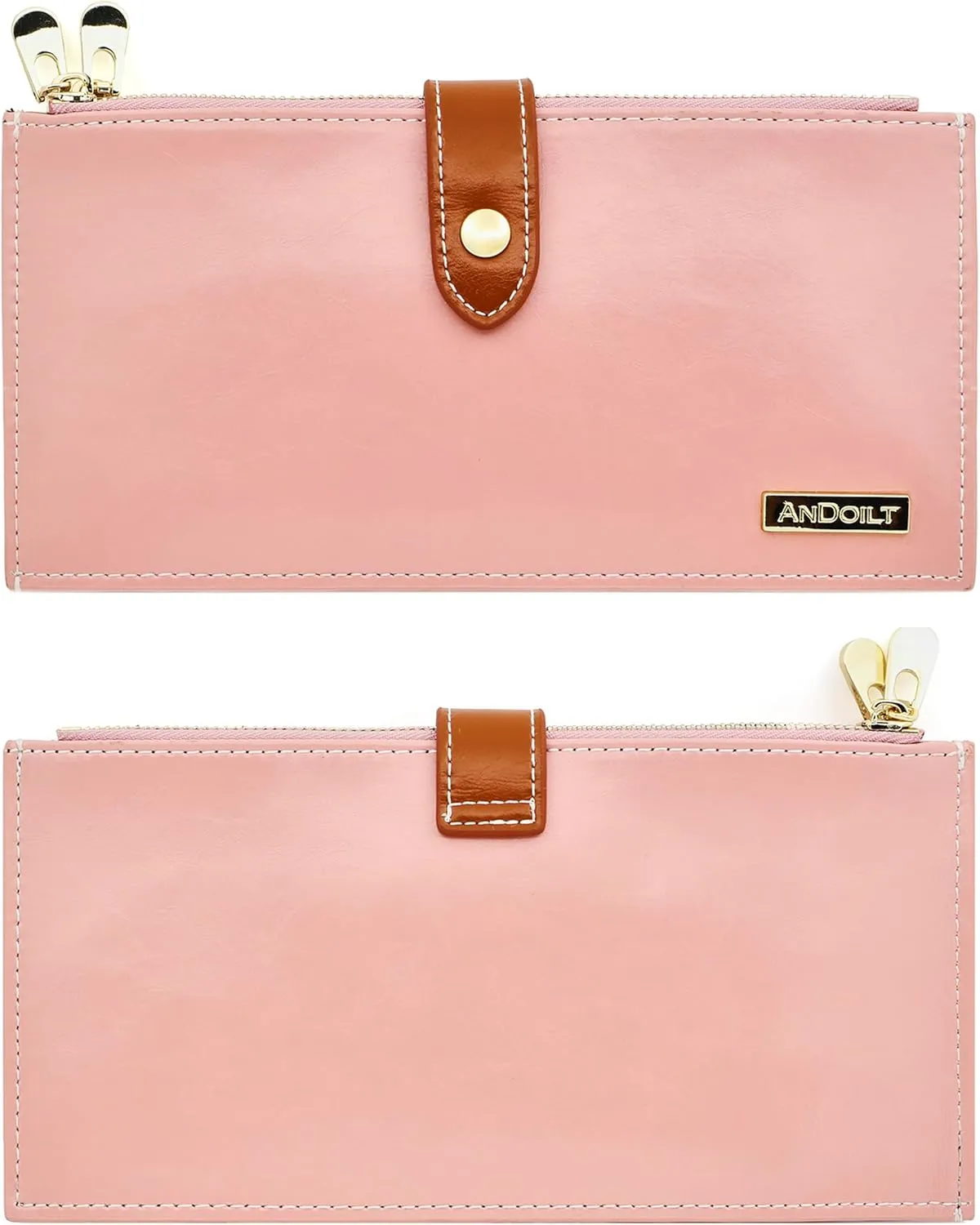 ANDOILT Women's Genuine Leather Wallet RFID Blocking Credit Card Holder Zipper Purse Cell Phone Handbag