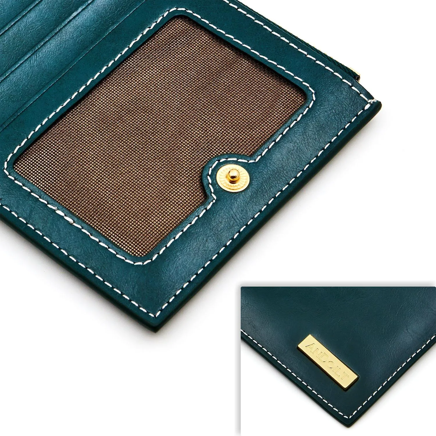 ANDOILT Women's Genuine Leather Wallet RFID Blocking Credit Card Holder Zipper Purse Cell Phone Handbag