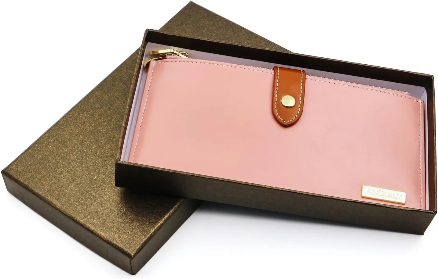 ANDOILT Women's Genuine Leather Wallet RFID Blocking Credit Card Holder Zipper Purse Cell Phone Handbag