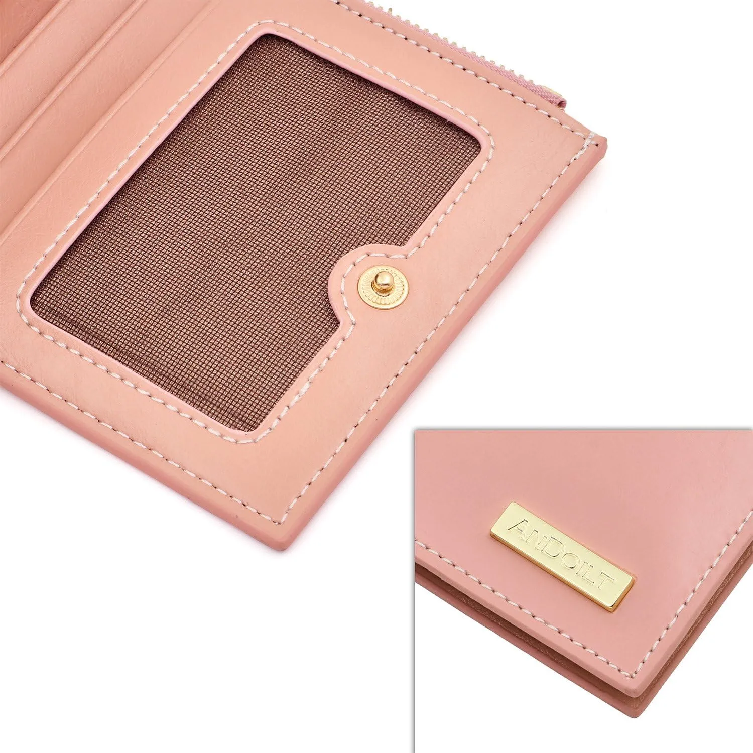 ANDOILT Women's Genuine Leather Wallet RFID Blocking Credit Card Holder Zipper Purse Cell Phone Handbag