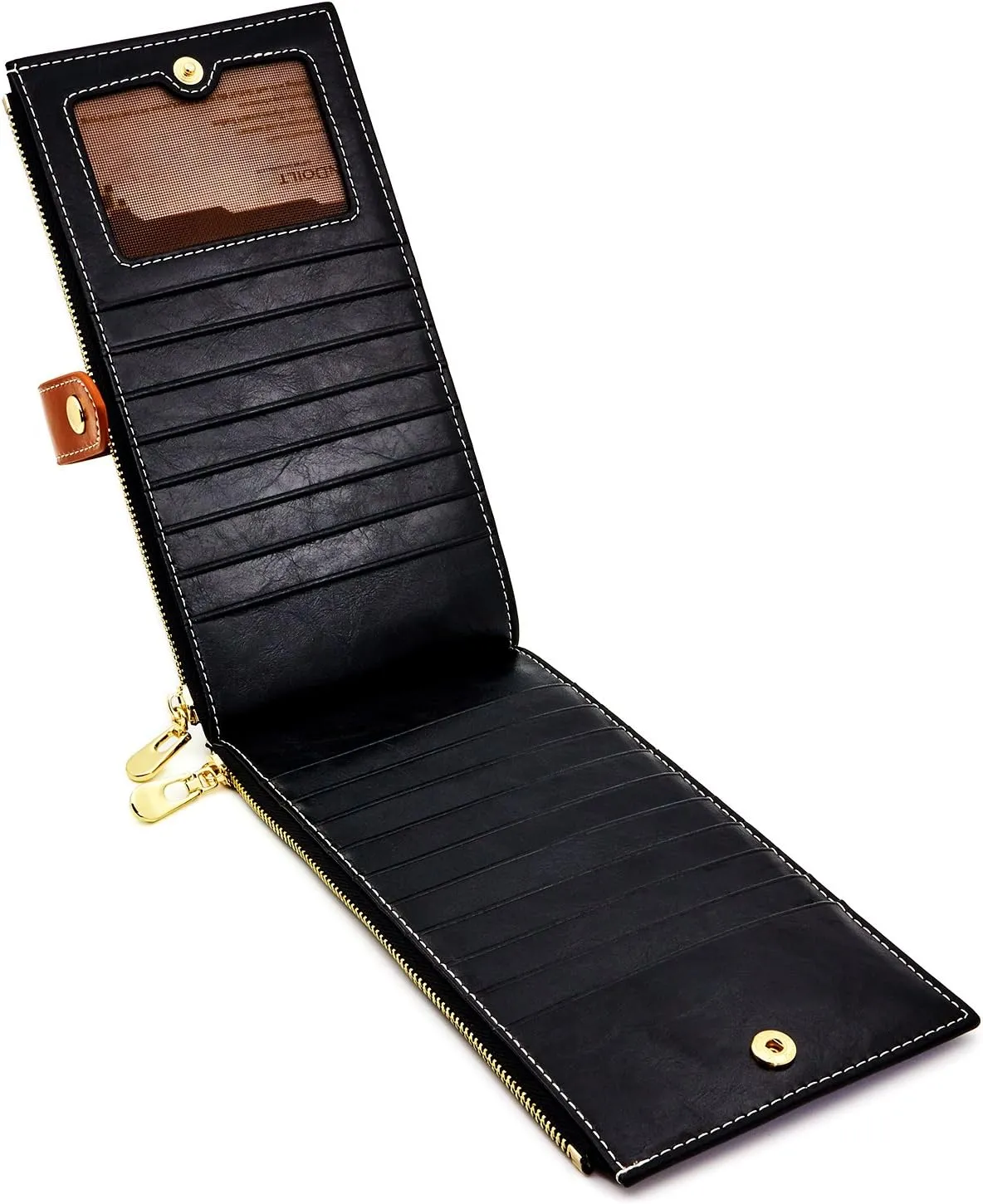 ANDOILT Women's Genuine Leather Wallet RFID Blocking Credit Card Holder Zipper Purse Cell Phone Handbag