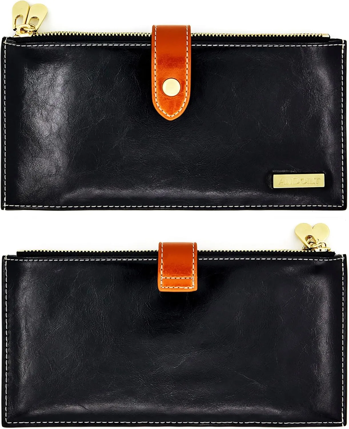 ANDOILT Women's Genuine Leather Wallet RFID Blocking Credit Card Holder Zipper Purse Cell Phone Handbag