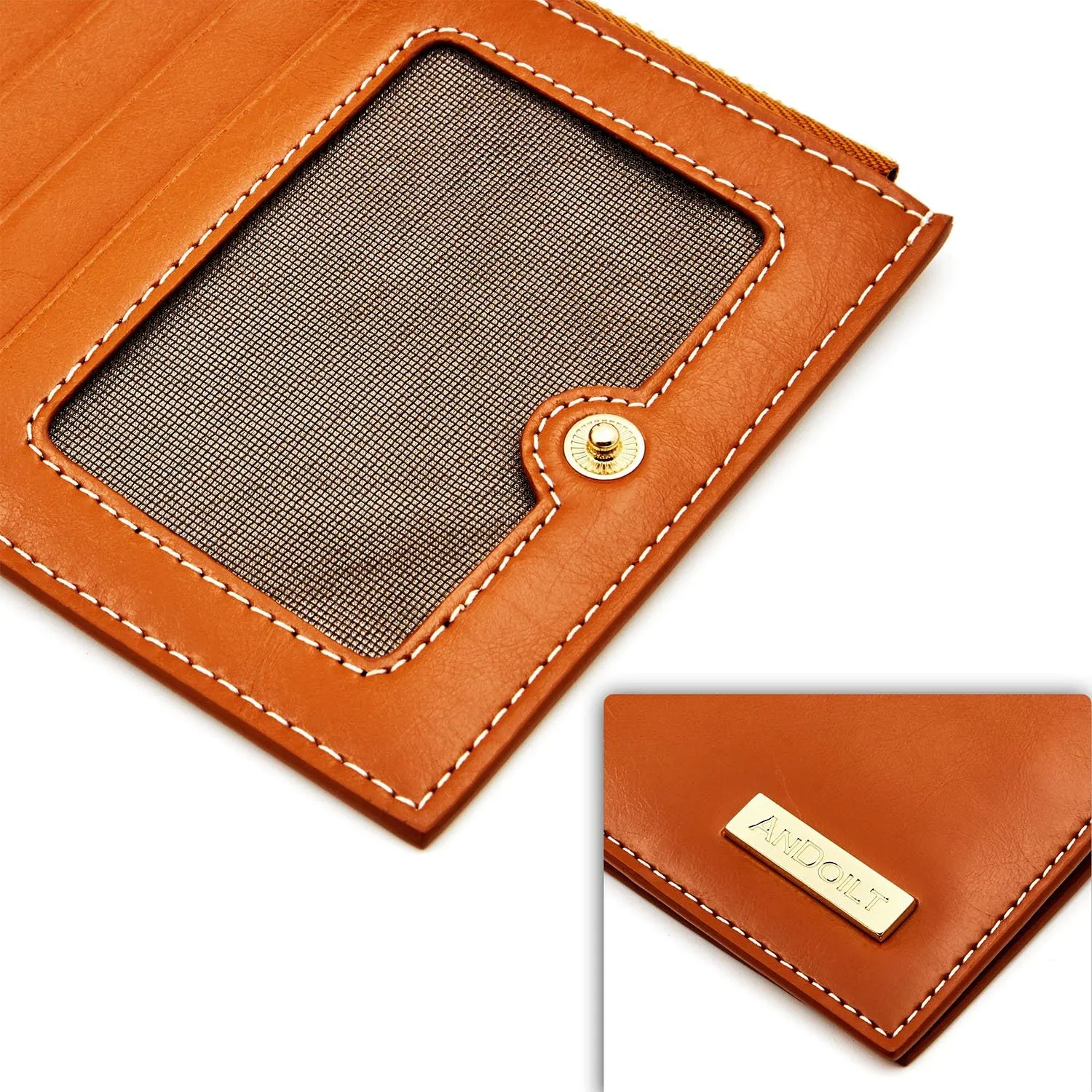 ANDOILT Women's Genuine Leather Wallet RFID Blocking Credit Card Holder Zipper Purse Cell Phone Handbag