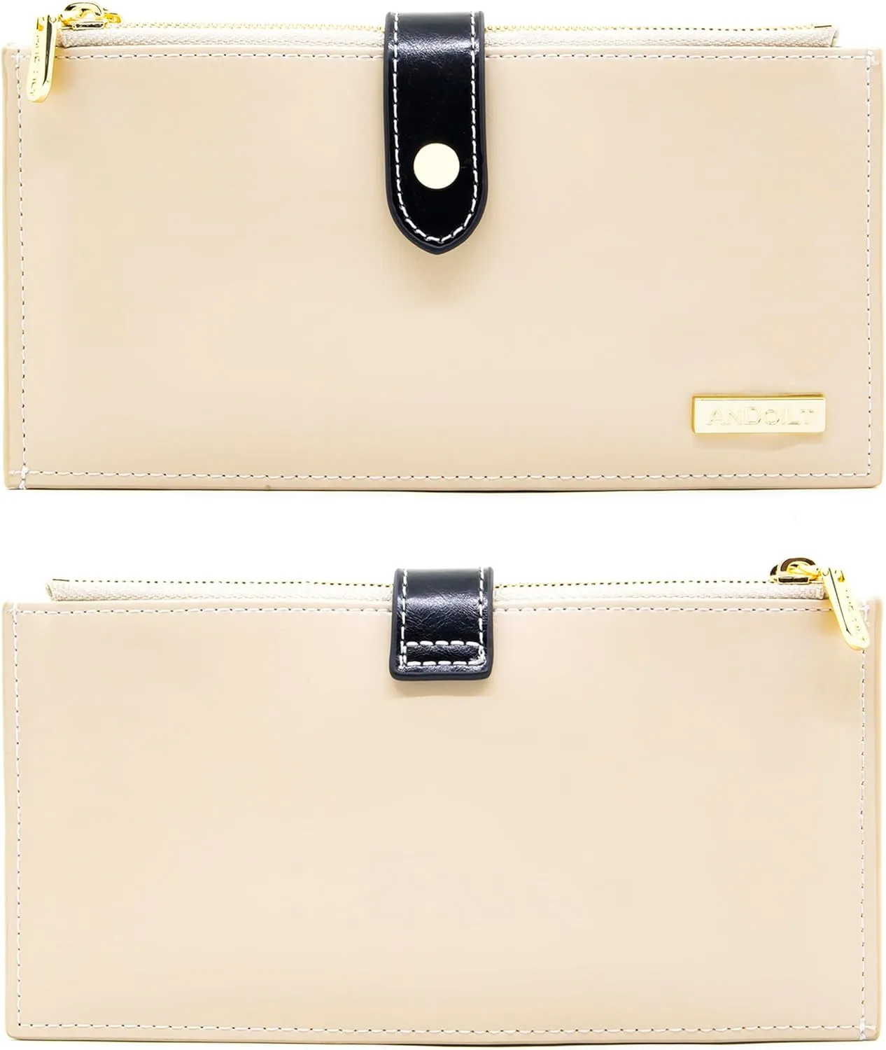 ANDOILT Women's Genuine Leather Wallet RFID Blocking Credit Card Holder Zipper Purse Cell Phone Handbag