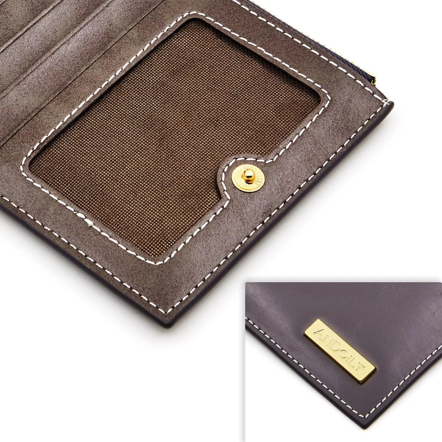 ANDOILT Women's Genuine Leather Wallet RFID Blocking Credit Card Holder Zipper Purse Cell Phone Handbag