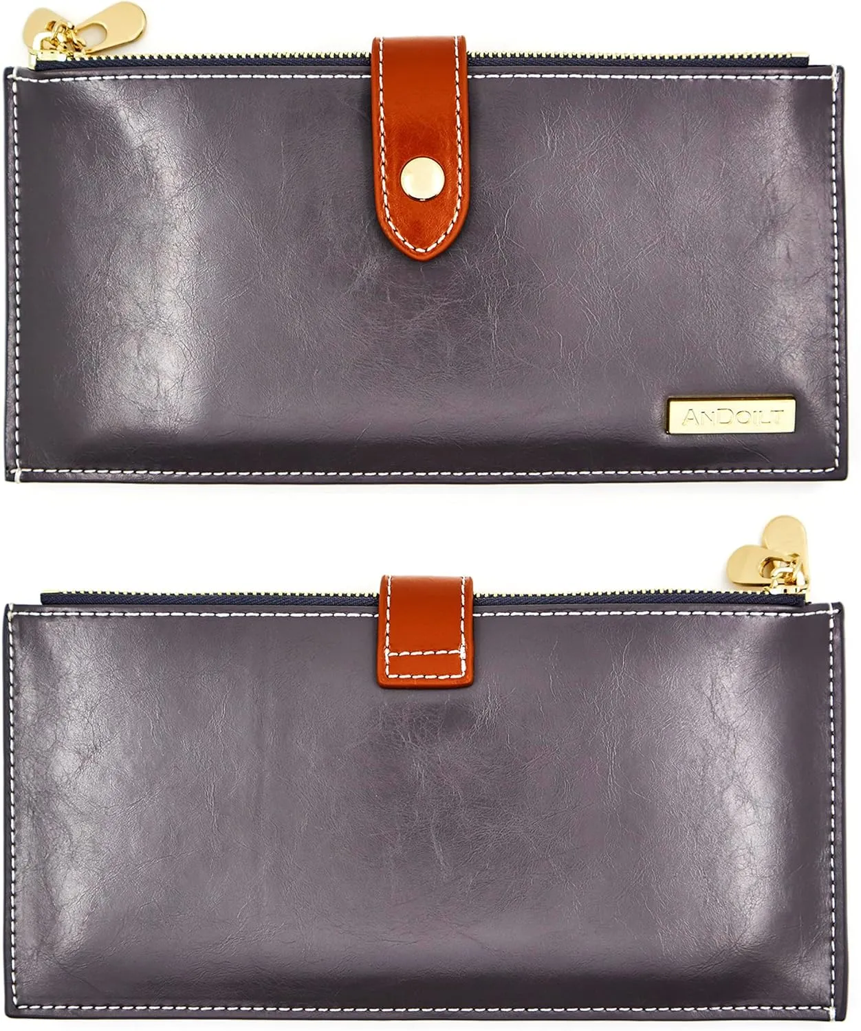 ANDOILT Women's Genuine Leather Wallet RFID Blocking Credit Card Holder Zipper Purse Cell Phone Handbag