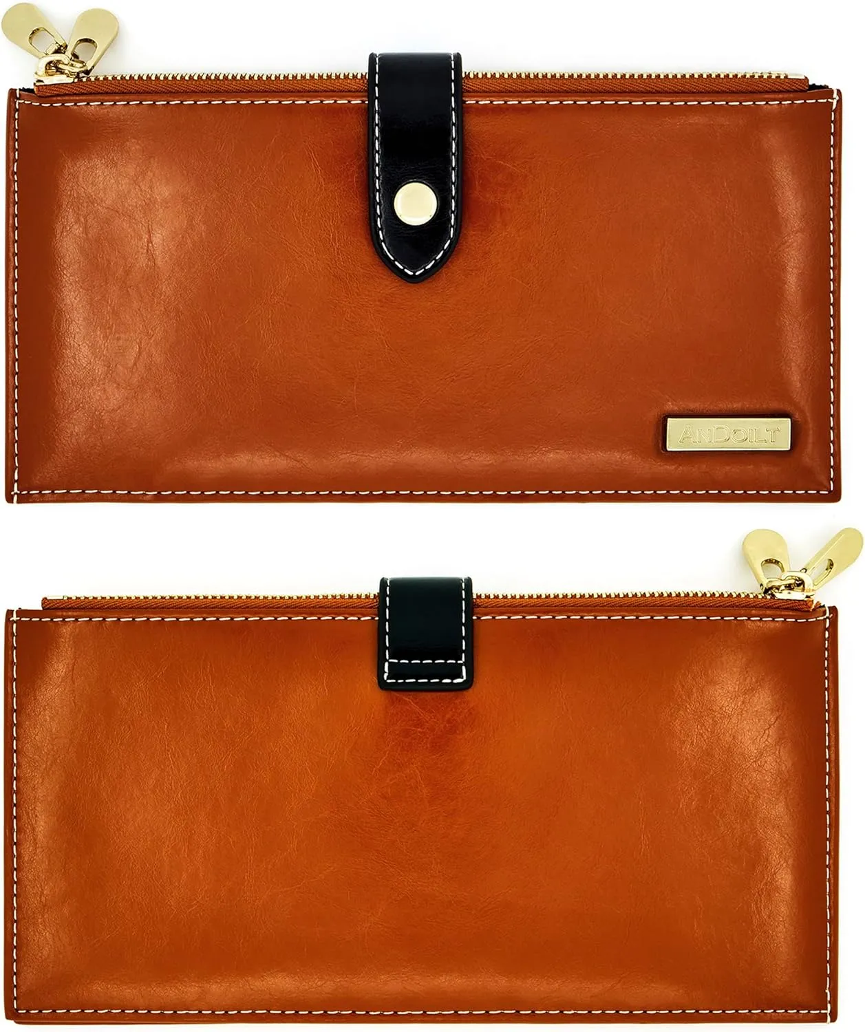 ANDOILT Women's Genuine Leather Wallet RFID Blocking Credit Card Holder Zipper Purse Cell Phone Handbag