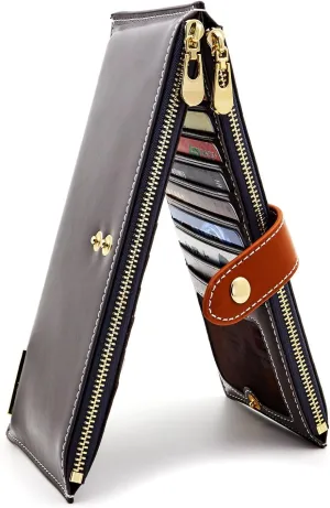 ANDOILT Women's Genuine Leather Wallet RFID Blocking Credit Card Holder Zipper Purse Cell Phone Handbag