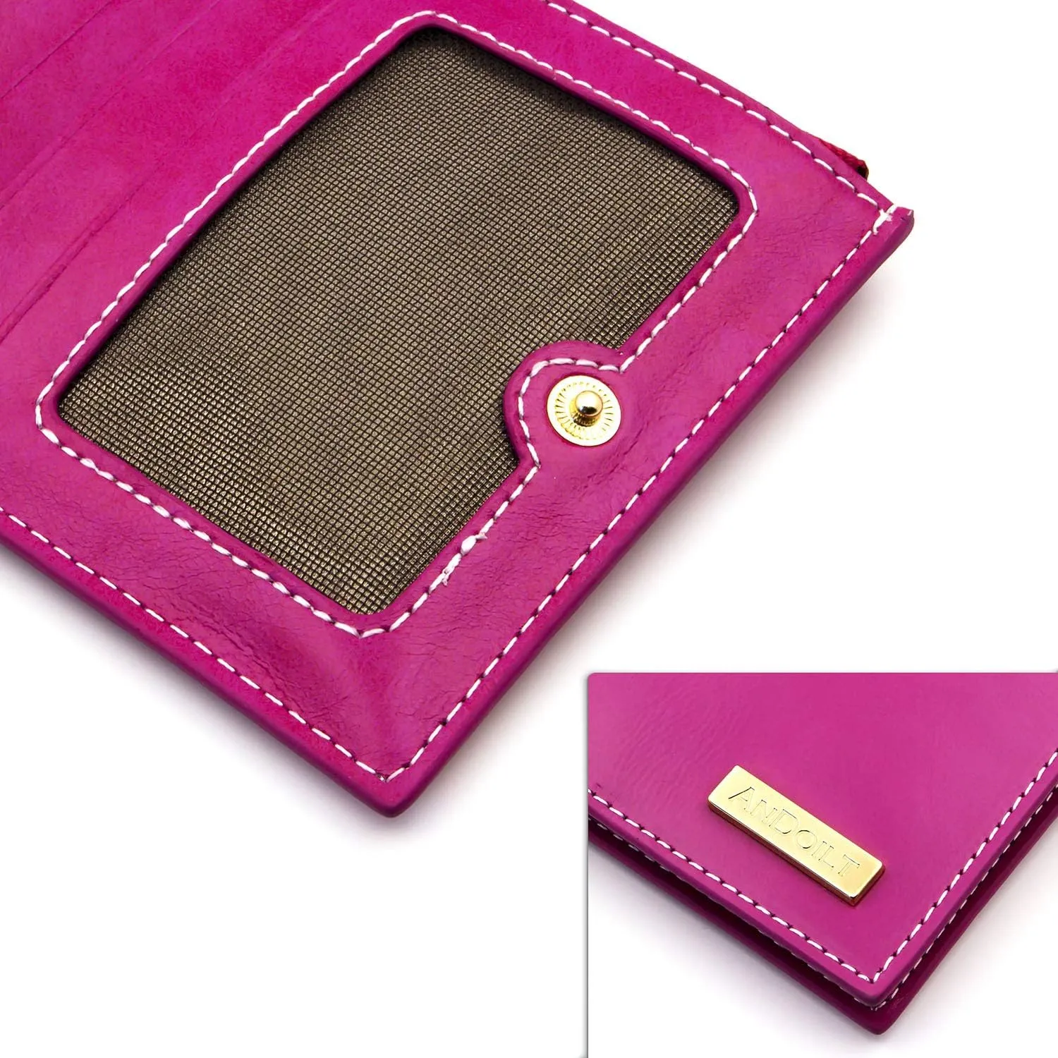ANDOILT Women's Genuine Leather Wallet RFID Blocking Credit Card Holder Zipper Purse Cell Phone Handbag