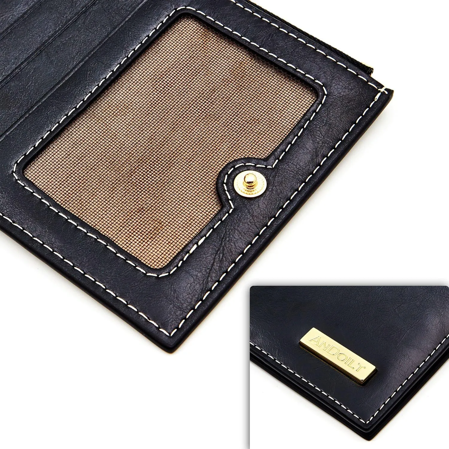 ANDOILT Women's Genuine Leather Wallet RFID Blocking Credit Card Holder Zipper Purse Cell Phone Handbag