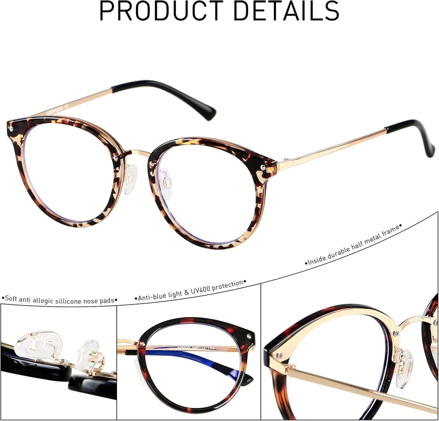 ANDWOOD Blue Light Blocking Glasses Women Computer Screen Oversized Bluelight Blocker for Big Heads Anti Eye Strain