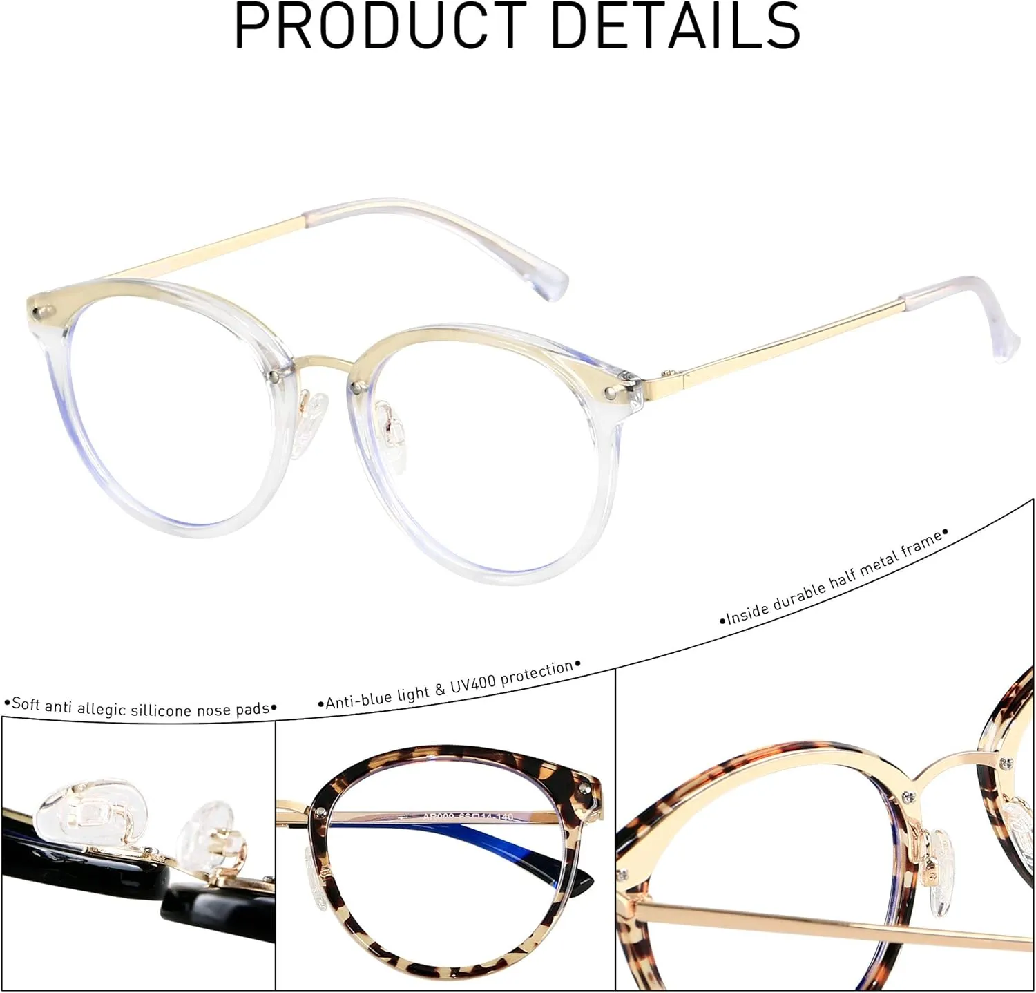 ANDWOOD Blue Light Blocking Glasses Women Computer Screen Oversized Bluelight Blocker for Big Heads Anti Eye Strain