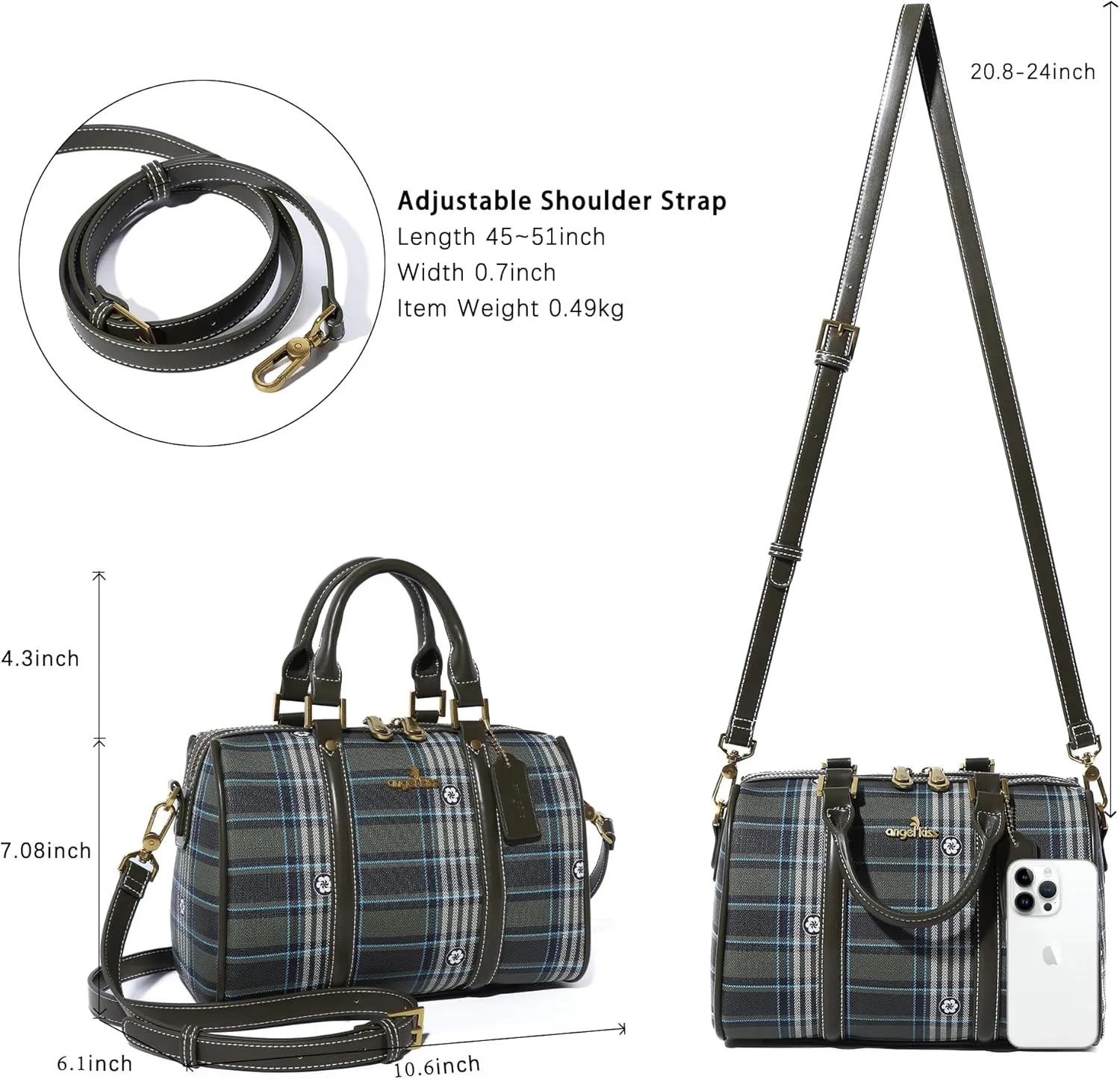 Angel Kiss Women Satchel Purses and Handbags Vegan Leather Boston Barrel Bag Top Handle Shoulder Purse with Crossbody Strap