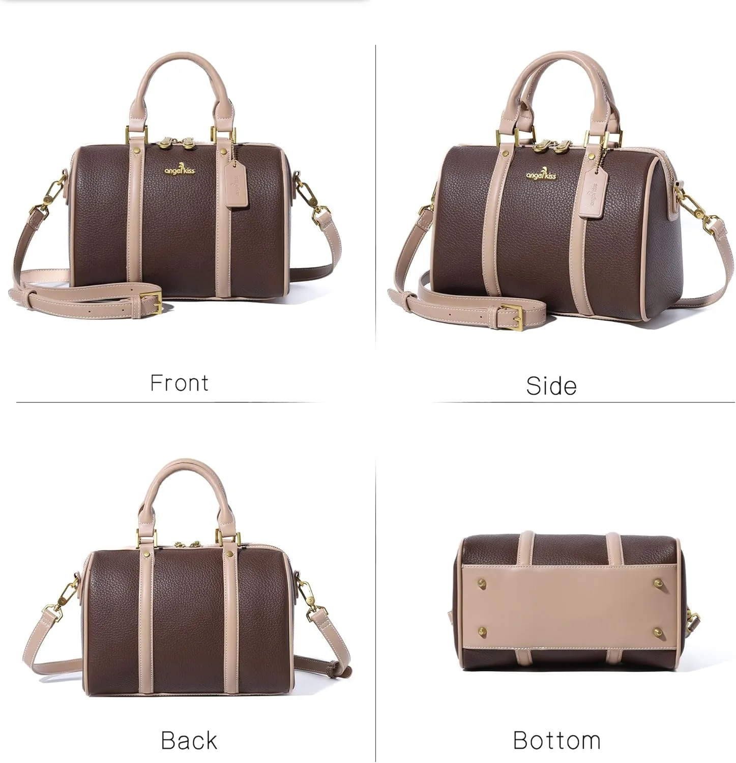 Angel Kiss Women Satchel Purses and Handbags Vegan Leather Boston Barrel Bag Top Handle Shoulder Purse with Crossbody Strap