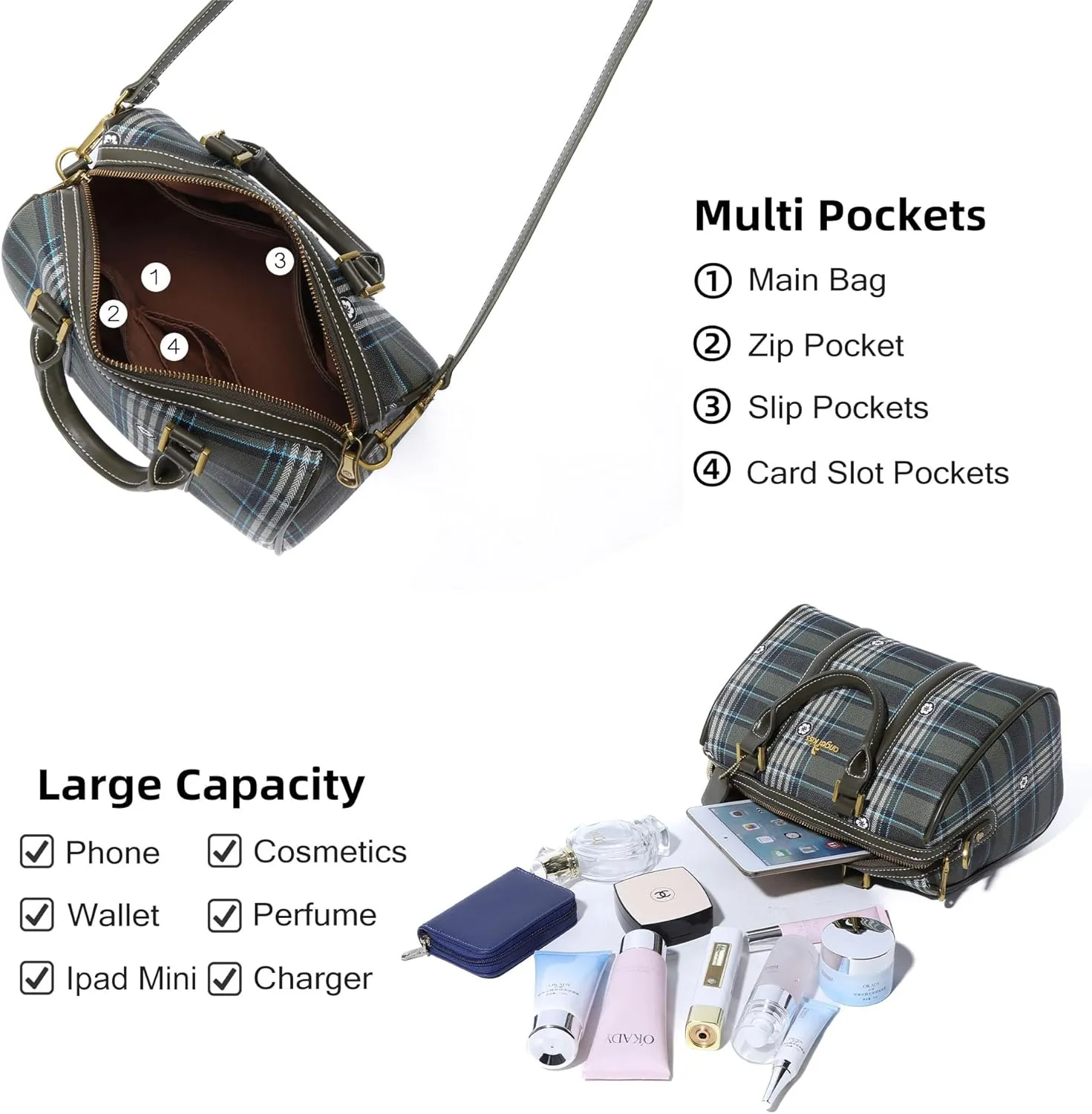 Angel Kiss Women Satchel Purses and Handbags Vegan Leather Boston Barrel Bag Top Handle Shoulder Purse with Crossbody Strap