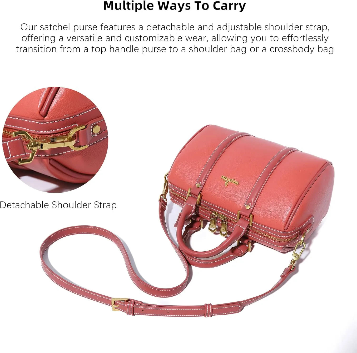 Angel Kiss Women Satchel Purses and Handbags Vegan Leather Boston Barrel Bag Top Handle Shoulder Purse with Crossbody Strap