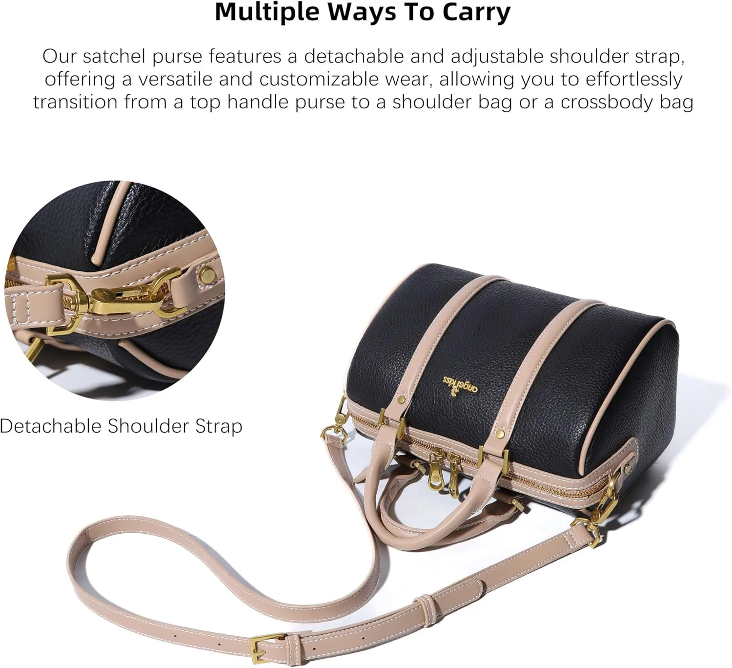 Angel Kiss Women Satchel Purses and Handbags Vegan Leather Boston Barrel Bag Top Handle Shoulder Purse with Crossbody Strap