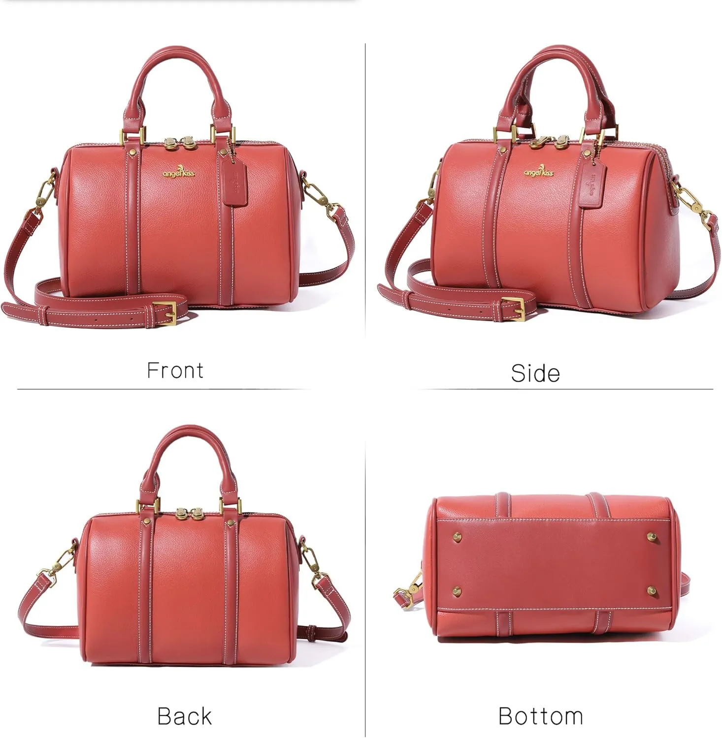 Angel Kiss Women Satchel Purses and Handbags Vegan Leather Boston Barrel Bag Top Handle Shoulder Purse with Crossbody Strap