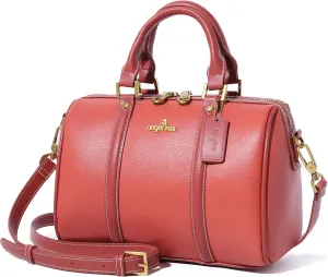 Angel Kiss Women Satchel Purses and Handbags Vegan Leather Boston Barrel Bag Top Handle Shoulder Purse with Crossbody Strap