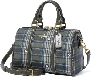 Angel Kiss Women Satchel Purses and Handbags Vegan Leather Boston Barrel Bag Top Handle Shoulder Purse with Crossbody Strap