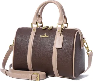 Angel Kiss Women Satchel Purses and Handbags Vegan Leather Boston Barrel Bag Top Handle Shoulder Purse with Crossbody Strap