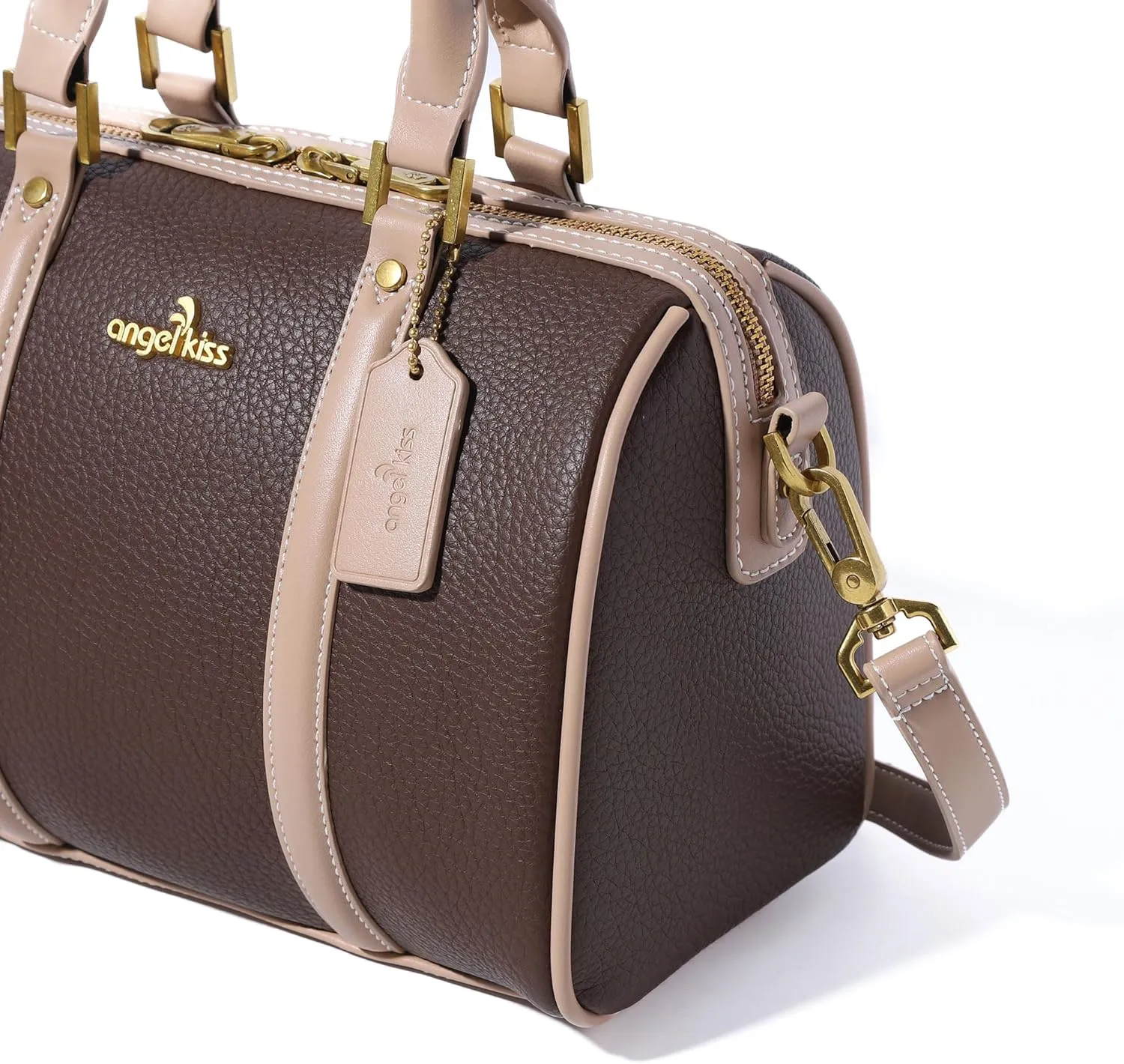 Angel Kiss Women Satchel Purses and Handbags Vegan Leather Boston Barrel Bag Top Handle Shoulder Purse with Crossbody Strap
